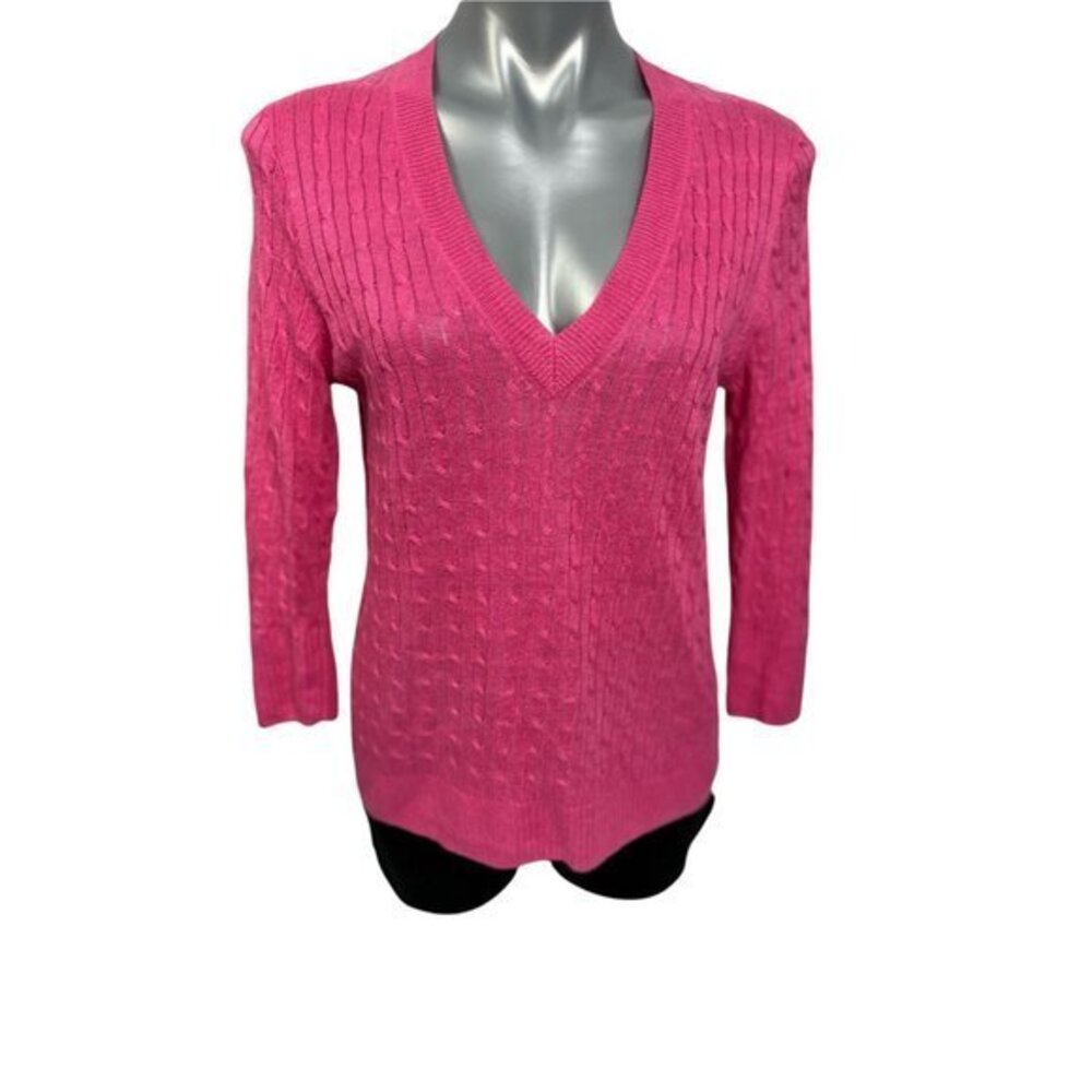 J. Crew 100% Linen Cable Knit Pullover V-Neck Sweater Women's Size Large